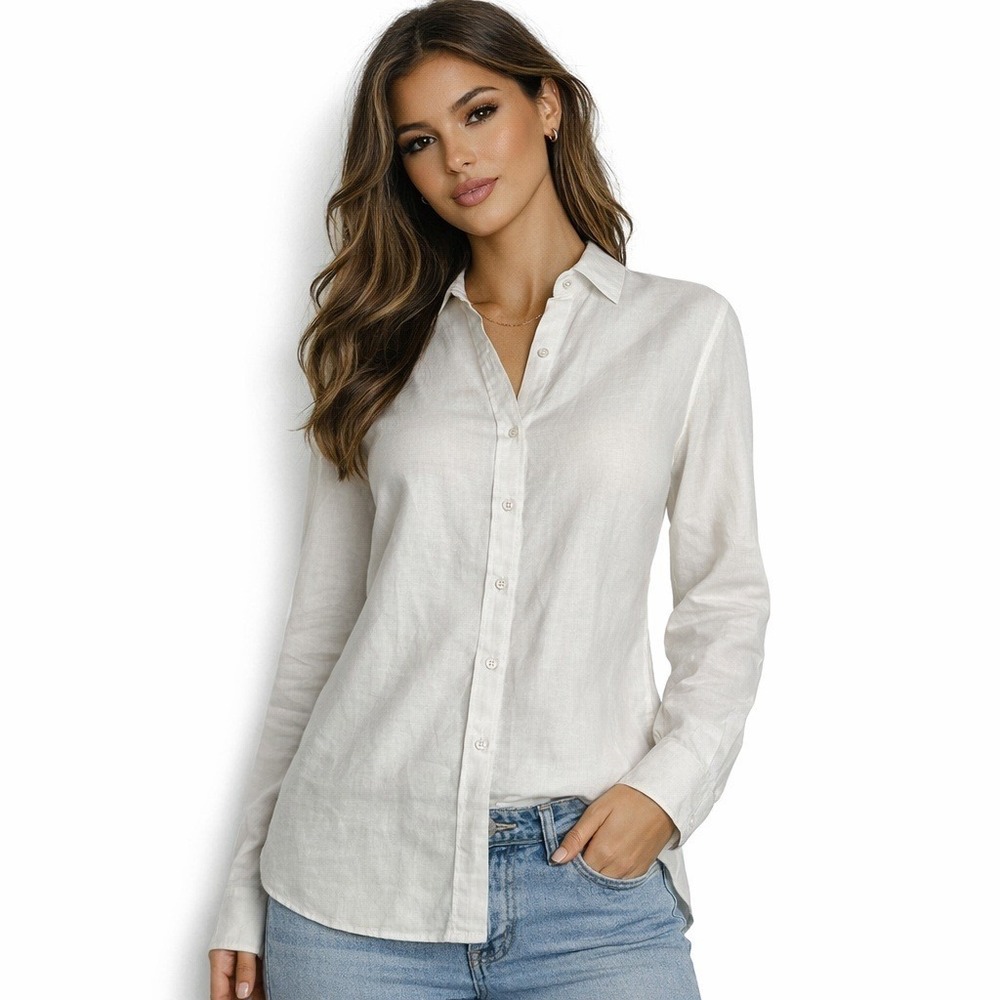 Island Imports Amalfi Shirt White 100% Linen Long Sleeve Button Down Womens L
